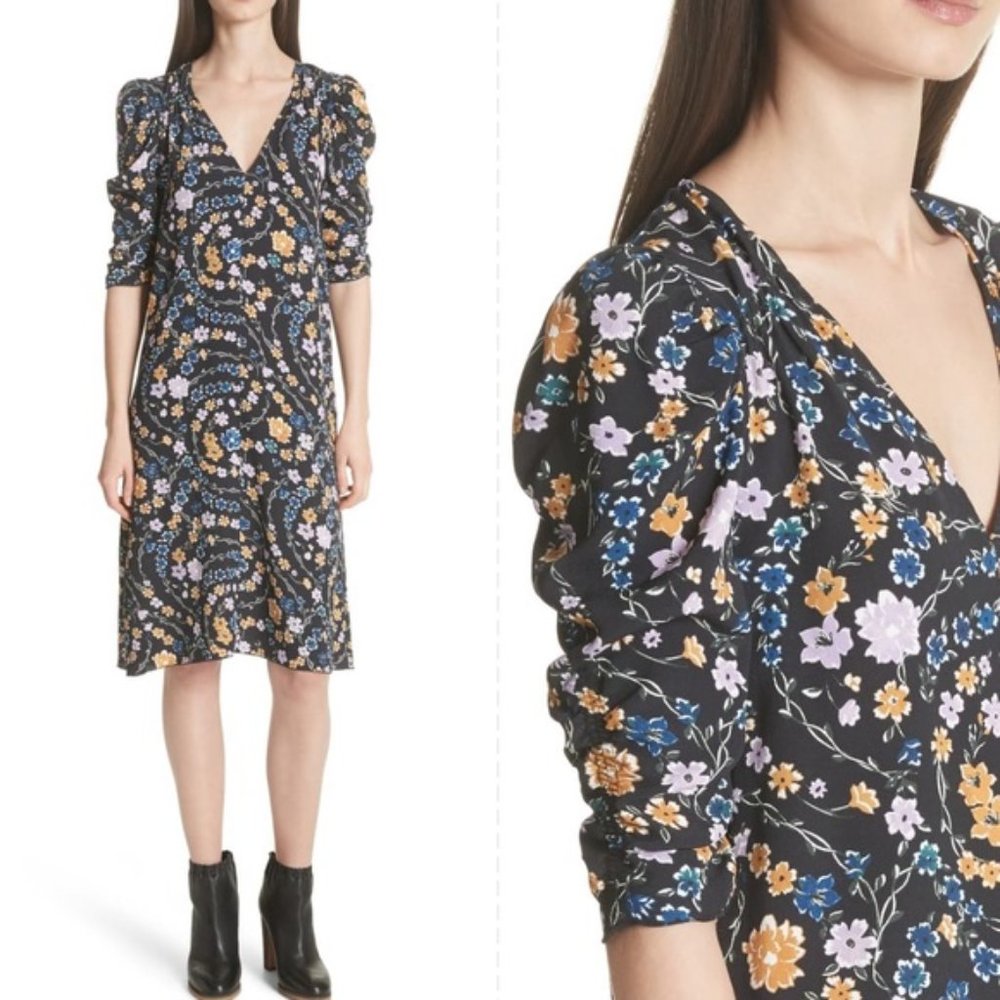 See By Chloé Floral Ribbon Ruched Sleeve Dress
